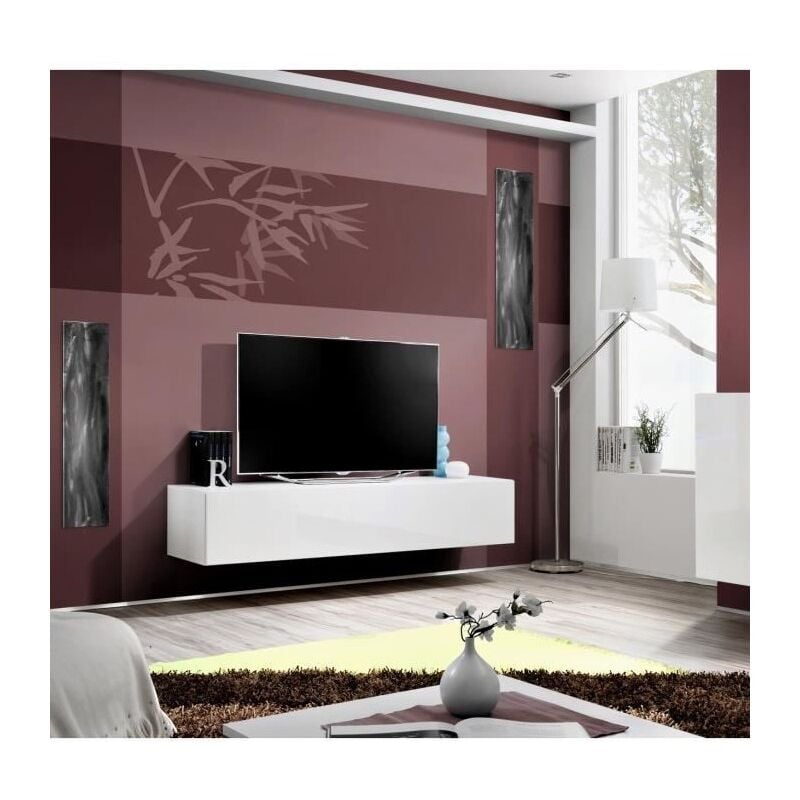 Price Factory - Meuble TV FLY design, coloris blanc brillant. Meuble suspendu moderne et tendance pour votre salon. - Blanc
