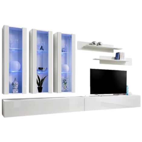 Meuble TV FLY E3 design, coloris blanc brillant. Meuble suspendu moderne et tendance pour votre salon.