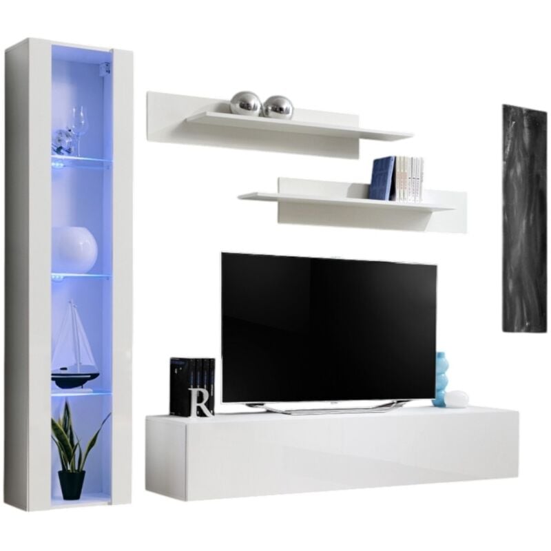 Meuble tv fly G2 design, coloris blanc brillant. Meuble suspendu moderne et tendance pour votre salon.