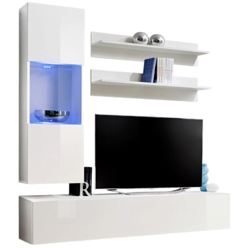 Meuble tv fly H3 design, coloris blanc brillant. Meuble suspendu moderne et tendance pour votre salon.