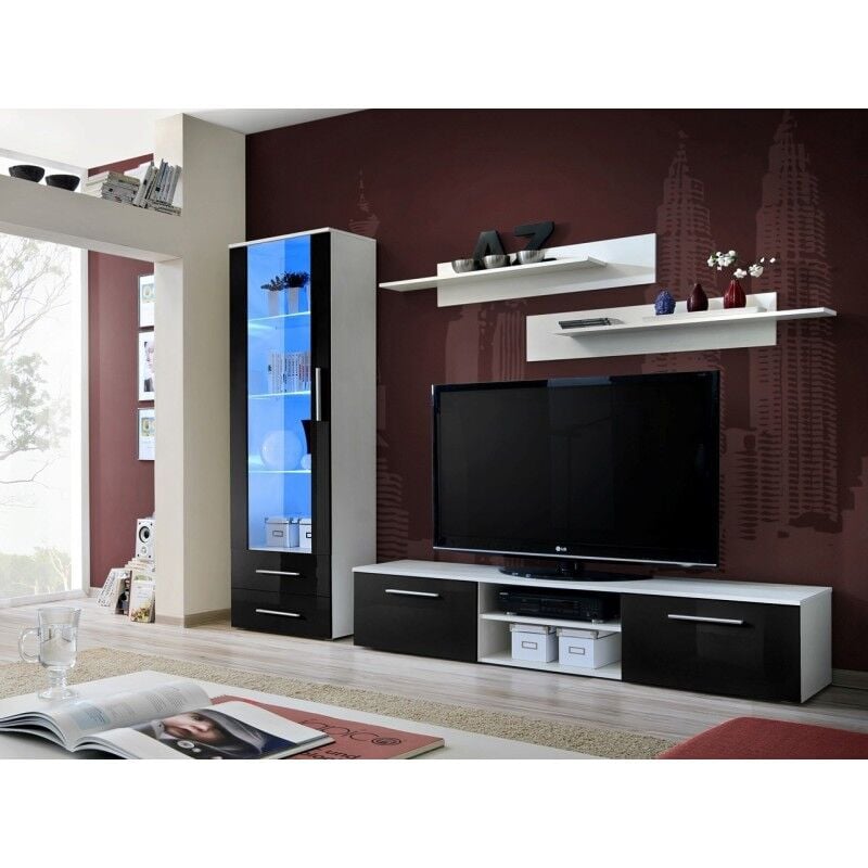 Meuble TV GALINO design, coloris noir et blanc brillant. Meuble moderne et tendance pour votre salon. - Noir