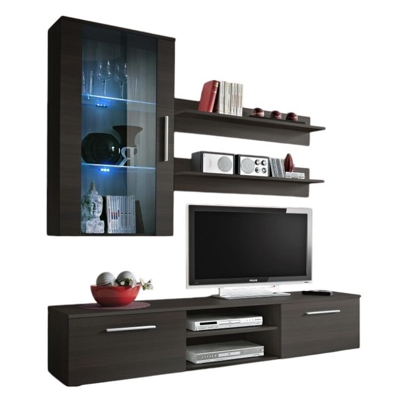 Meuble TV GALINO E design, coloris wengé. Meuble moderne et tendance pour votre salon. - Marron