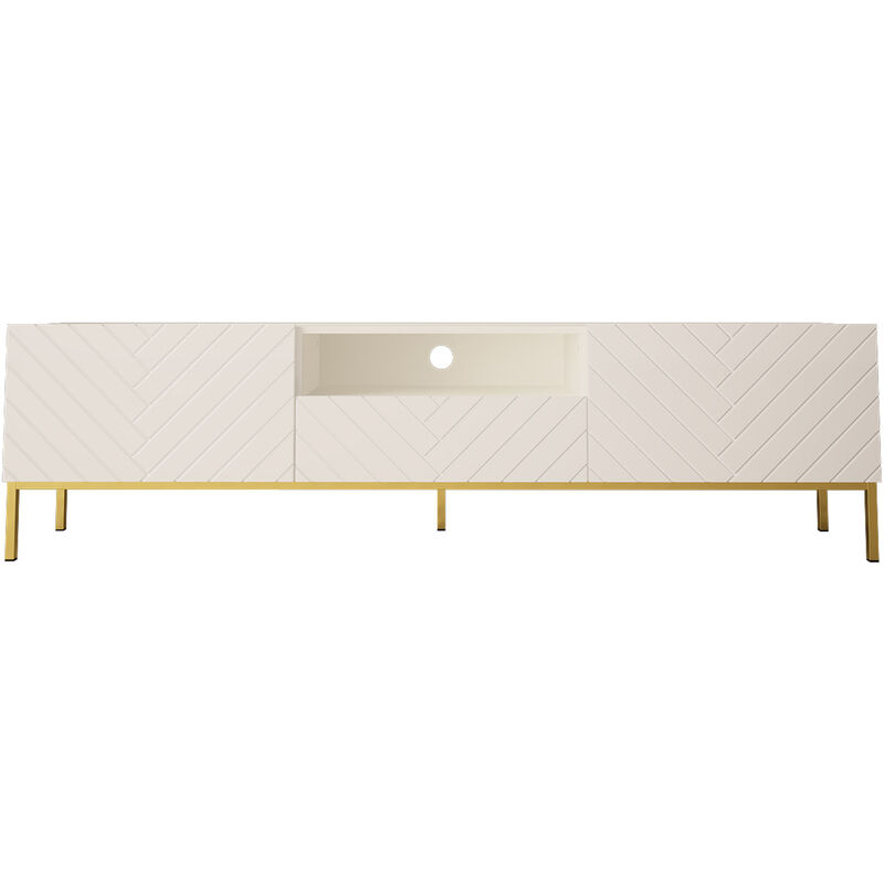 Bim Furniture - Meuble tv ginax 190 cm blanc brillant avec cadre doré