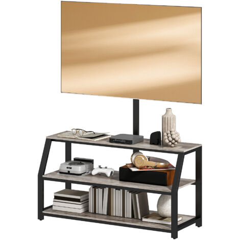 Meuble TV gris 110x43x150cm pour écrans jusqu'à 72 pouces, étagères ouvertes