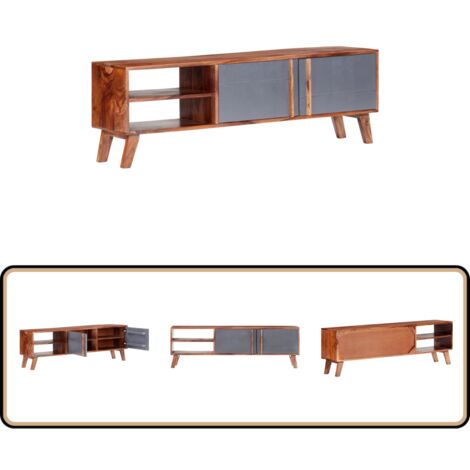 Meuble TV gris 140x30x45 cm bois solide - Meubles Tv - Meuble Tv - Support Tv - Rangement Tv - Meuble Bois