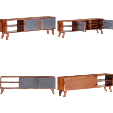 Meuble TV gris 140x30x45 cm bois solide - Meubles Tv - Meuble Tv - Support Tv - Rangement Tv - Meuble Bois - Home & Living