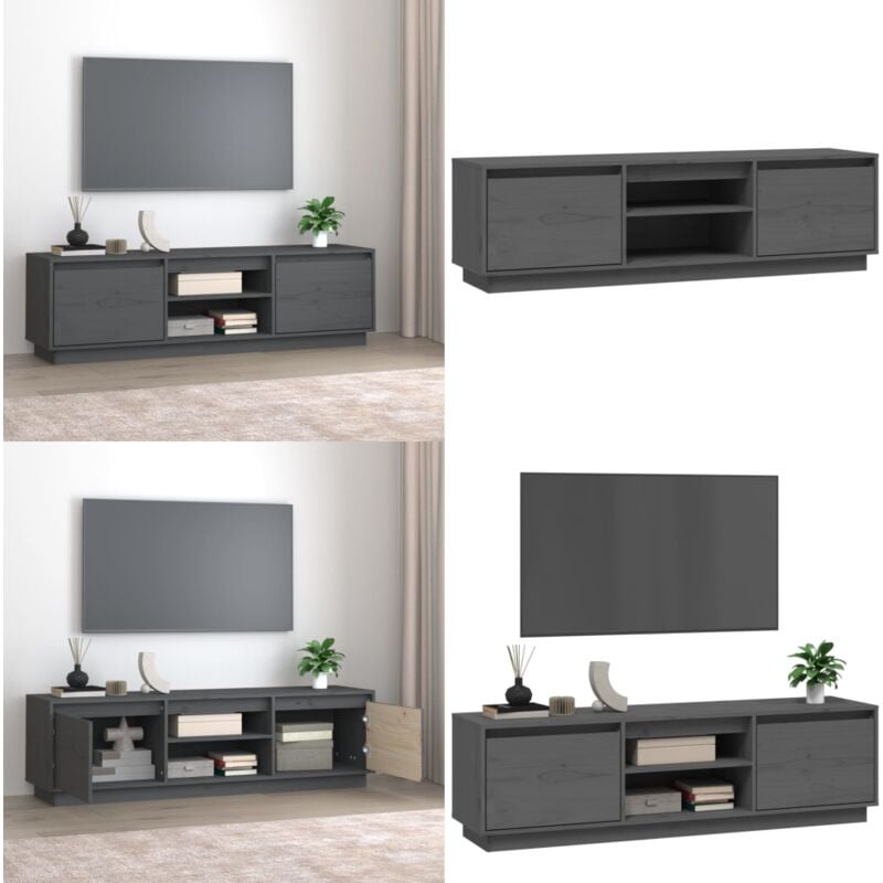 Vidaxl - Meuble tv Gris 140x35x40 cm Bois de pin massif - Meubles Tv - Meuble Tv - Support Tv - Unité Tv - Mobilier Salon - Home & Living
