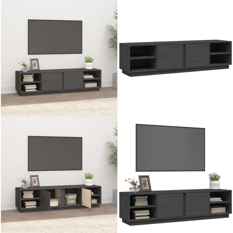 Vidaxl - Meuble tv Gris 156x40x40 cm Bois de pin massif - Meubles Tv - Meuble Tv - Support Tv - Unité Tv - Meuble Gris - Home & Living