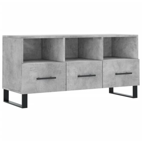 Meuble TV gris béton 102x36x50 bois d'ingénierie