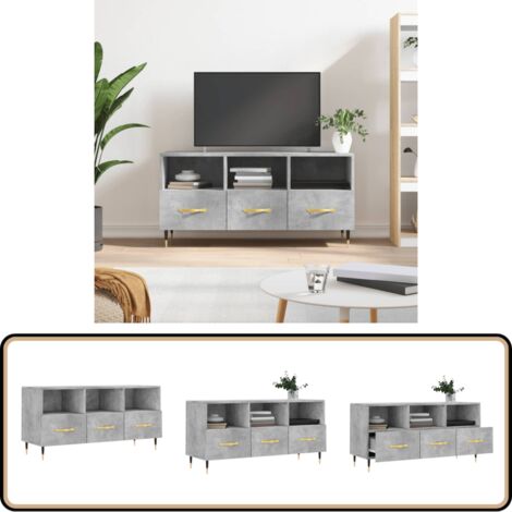 Meuble TV gris béton 102x36x50 cm bois d'ingénierie - Meubles Tv - Meuble Tv - Armoire Multimedia - Rangement Tv - Meuble Industriel