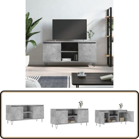Meuble TV gris béton 104x35x50 cm bois d'ingénierie - Meubles Tv - Meuble Tv - Buffet Tv - Banc Tv - Rangement