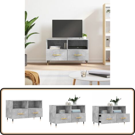 Meuble TV Gris béton 80x36x50 cm Bois d'ingénierie - Meubles Tv - Meuble Tv Gris - Meuble Rangement - Meuble Media - Meuble Industriel