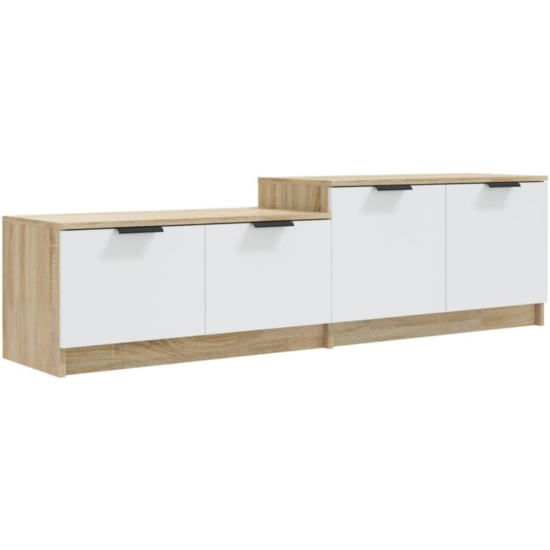Meuble TV Blanc et chêne sonoma 158,5x36x45cm Bois d'ingénierie vidaXL