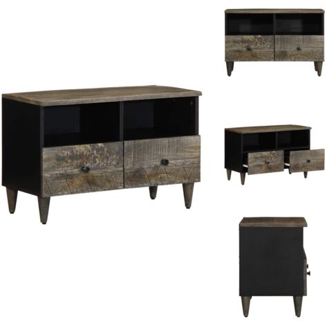 Meuble TV gris clair 70x33,5x46 cm bois massif de manguier - Meuble TV - Meubles TV - Banc TV - Buffet TV