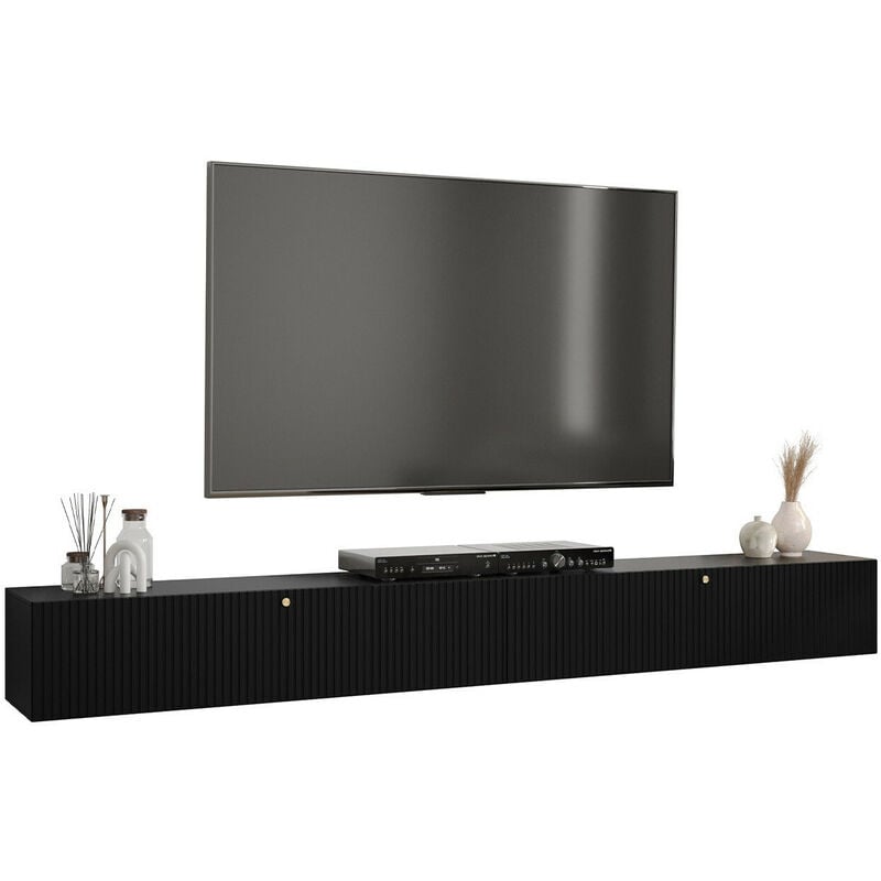 Meuble tv Elblaru 112, Noir, Le nombre de portes: 0, Nombre de tiroirs: 0, 300x34x40cm