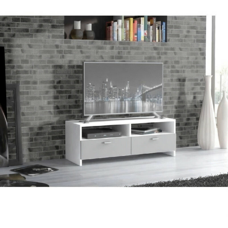 Finlandek meuble tv helppo <strong>contemporain</strong> blanc et gris mat - l 95 cm