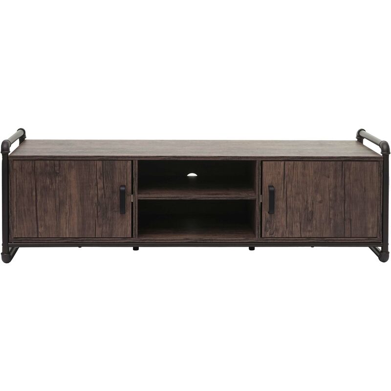 meuble tv hhg 051, table basse tv, compartiment de rangement structure 3d design industriel marron 45x140x40cm - brown