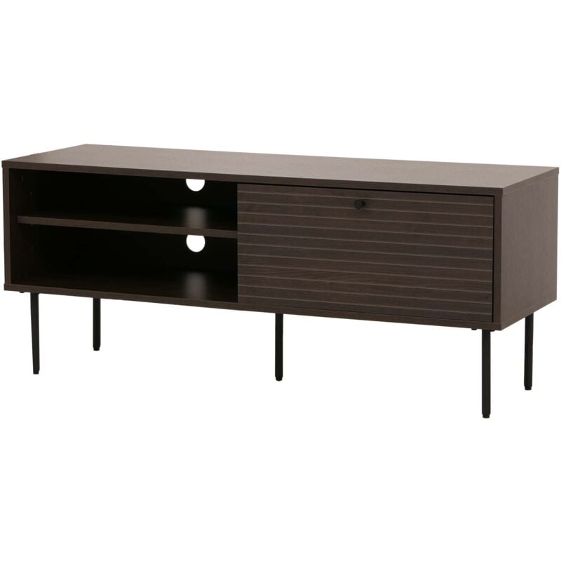 Meuble tv HHG 275, Buffet bas Armoire tv, style scandinave Métal Bois Mélamine mvg 50x120x40cm, brun foncé