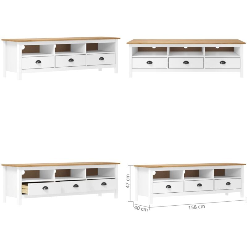 Meuble TV Hill Range Blanc 158x40x47 cm Bois de pin solide - meuble TV - meuble TV - Home & Living