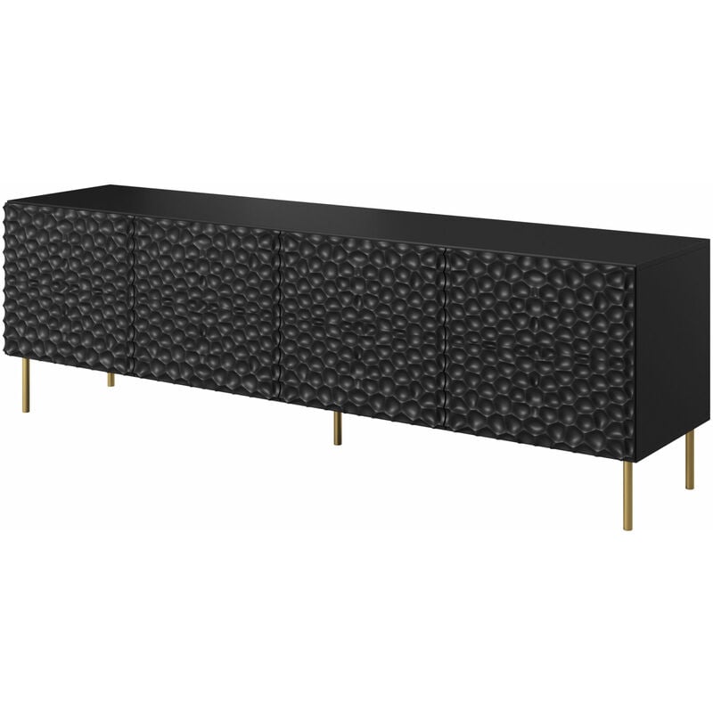 Bim Furniture - Meuble tv hole 190cm façade fraisée panneau mdf quatre portes noir mat