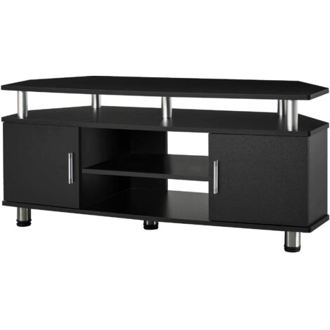 Meuble TV HOMCOM 120x40x52 cm noir, support télé bois pour écran jusqu'à 55 pouces, avec grand plateau, armoires et compartiment ouvert, salon chambre