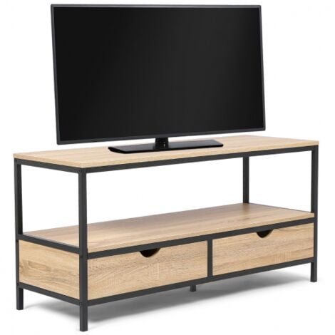 Meuble TV IDMARKET DETROIT - 2 tiroirs - Design industriel - 113 cm - Naturel