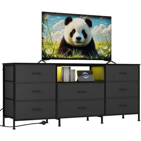 Meuble TV industriel 160 cm en acier – 8 tiroirs, rangement pour salon/chambre, idéal pour grands écrans, gris foncé