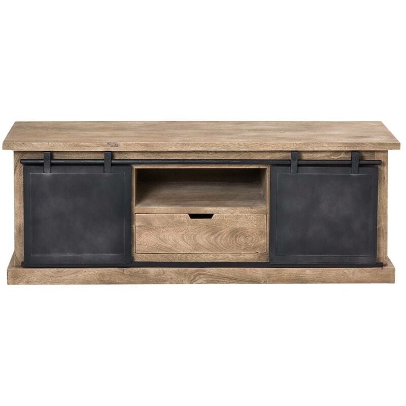 Meuble tv en bois de manguier brossé et métal noir 150 cm Helsinki