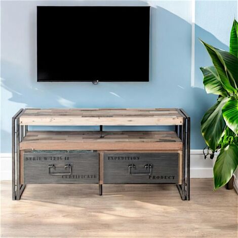 Meuble TV industriel 2 tiroirs CARAVELLE