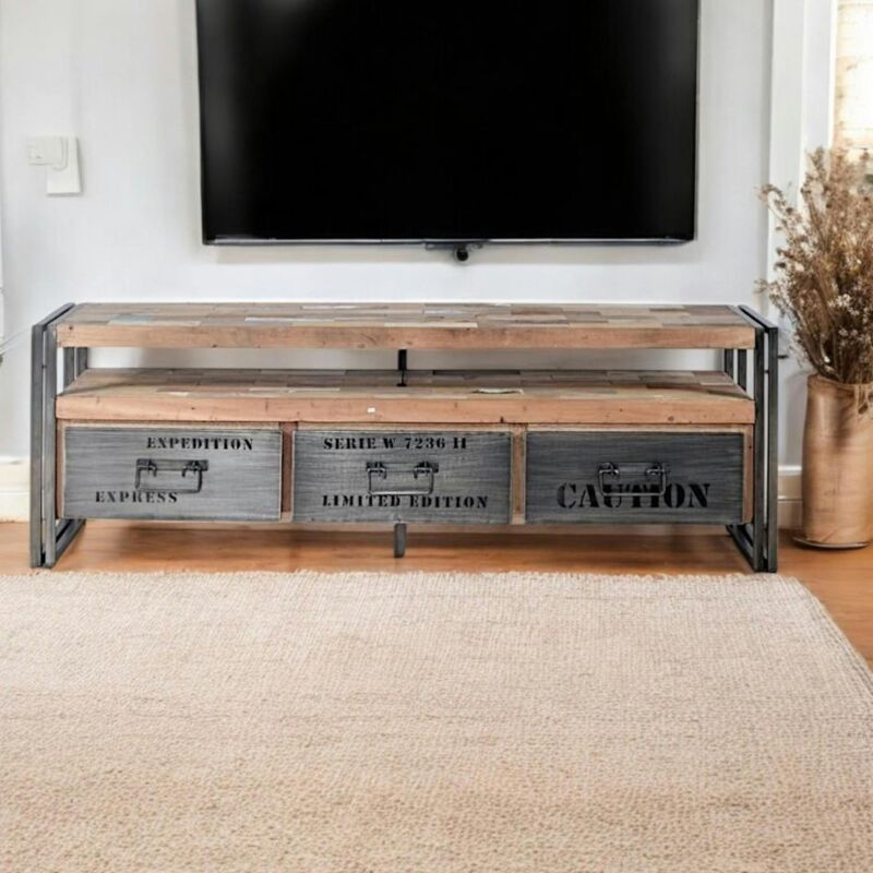 Meuble tv industriel 3 tiroirs caravelle