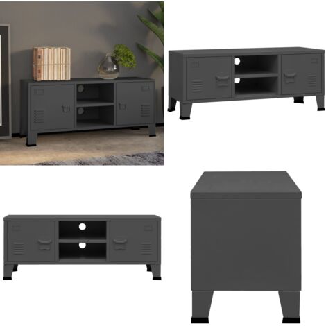 Meuble TV industriel Anthracite 105x35x42 cm Métal - Meuble Tv - Meuble Tv Industriel - Meuble Tv Metal - Rangement Media - Console Tv - Home & Living