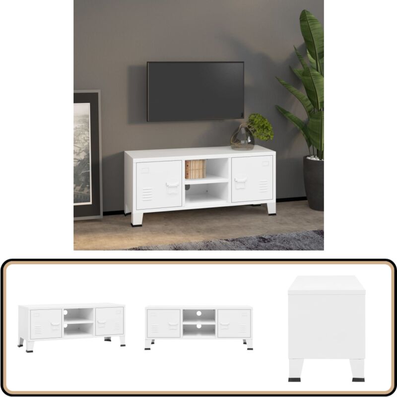 Vidaxl - Meuble tv industriel Blanc 105x35x42 cm Métal - Meubles Tv - Meuble Tv Industriel - Meuble Tv Blanc - Meuble Metal - Rangement Tv