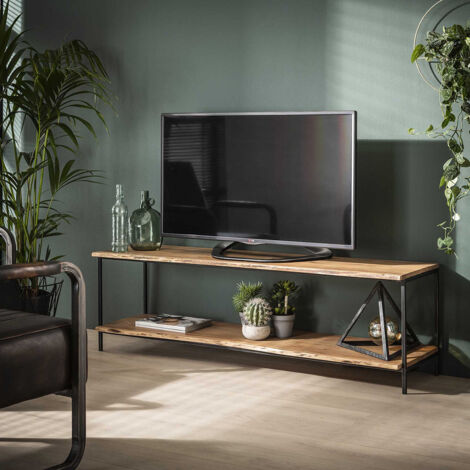 Meuble TV industriel en acacia massif naturel 150 cm Marjorie