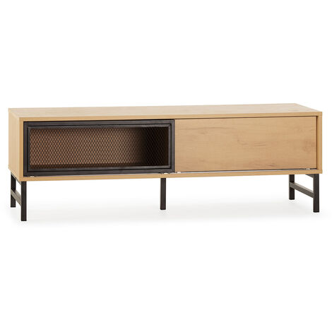Meuble TV Isis 2 portes en chêne et métal noir 120 cm