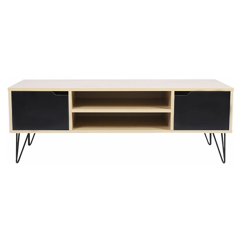 Bathrins - Meuble TV jambe de fer 113 * 45 * 40cm deux casiers ，couleur bois et noir