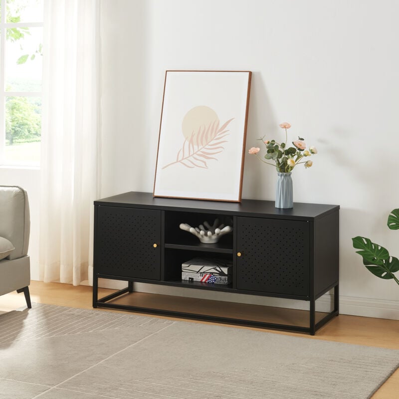 [en.casa] - Meuble tv Janakkala acier 120 x 40 x 55 cm noir