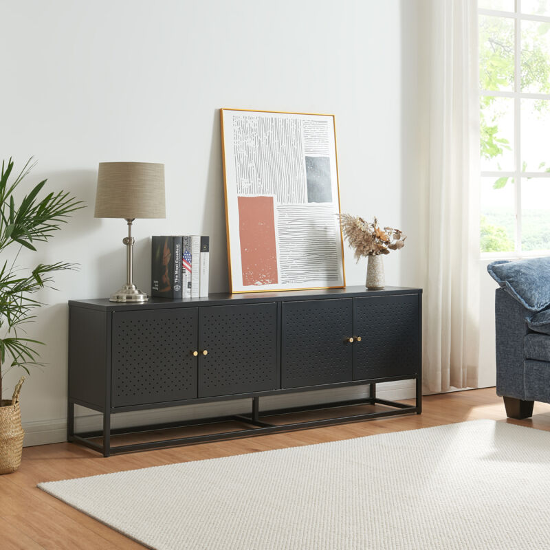 Meuble TV Janakkala acier 153 x 35 x 55 cm noir [en.casa]