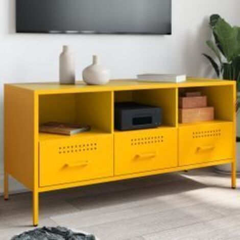 Meuble TV jaune moutarde 100,5x39x50,5 acier laminé à froid