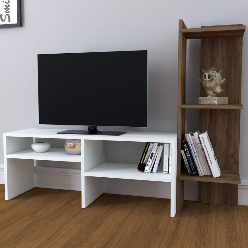 [en.casa] - Meuble tv Jevnaker avec 5 étagères 137 x 30 x 100 cm blanc effet chêne foncé chêne foncé