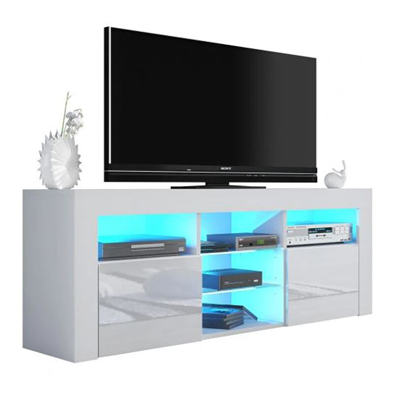 Dusine - Meuble tv jive blanc à led 145 cm avec 2 portes laquées