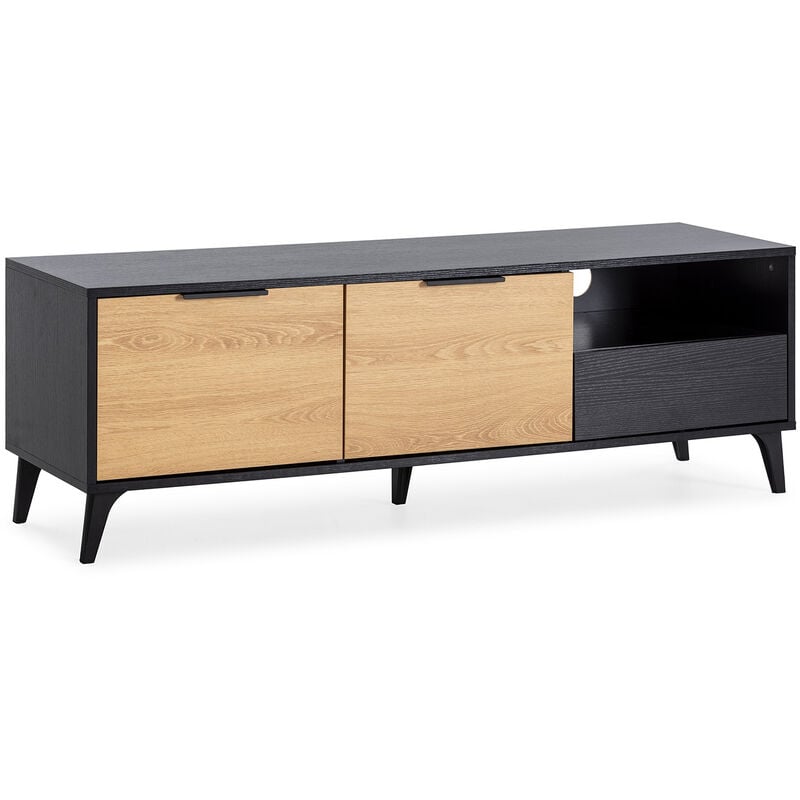 Vs Venta-stock - Meuble tv Kalma 2 portes 1 tiroir noir/chêne, longueur 136 cm