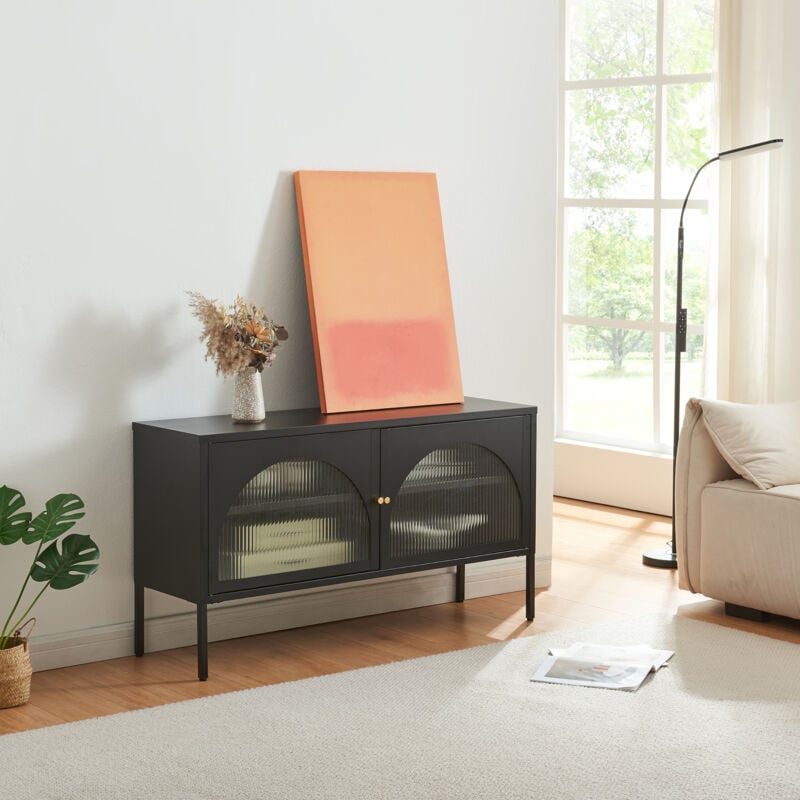[en.casa] - Meuble tv Karlskrona 115 x 35 x 64 cm noir mat