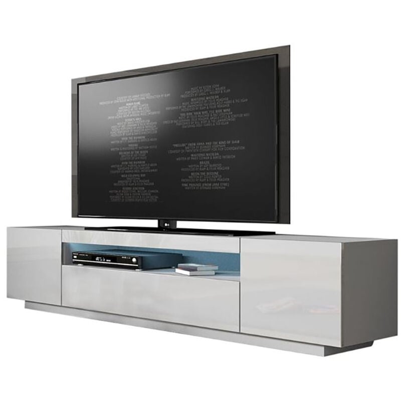 Dusine - Meuble tv kush blanc mat 200 cm avec portes laquées