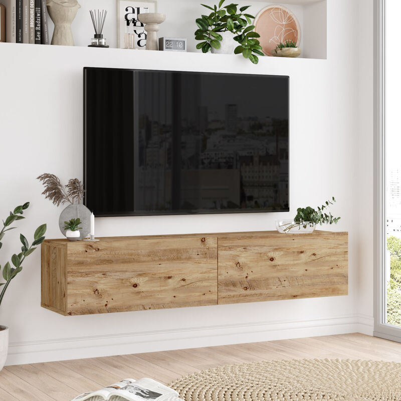 [en.casa] - Meuble tv Lapinlahti à 2 portes 29,5 x 140 x 31,5 cm effet chêne rustique