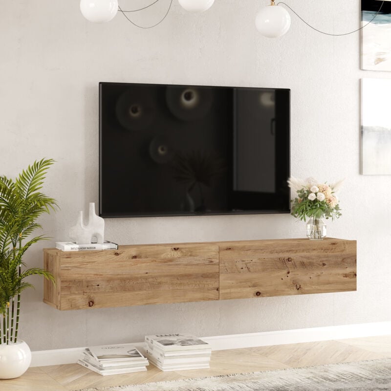 Meuble tv Lapinlahti à 2 portes 29,5 x 180 x 31,5 cm effet chêne rustique [en.casa]