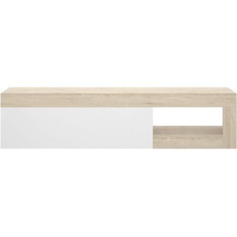 Meuble TV Lebo Naturel - Blanc Brillant 204 x 48 x 42 cm