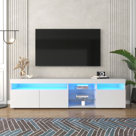 Meuble TV LED 180cm - avec Étagères et Meuble de Rangement, 3 Portes, 16 Couleurs LDE, Haute Brillance - Noir-LBF