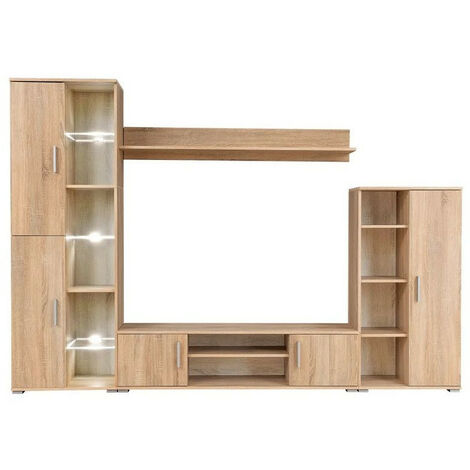 Meuble TV LED 4 pièces bois chêne clair Kynik 260cm