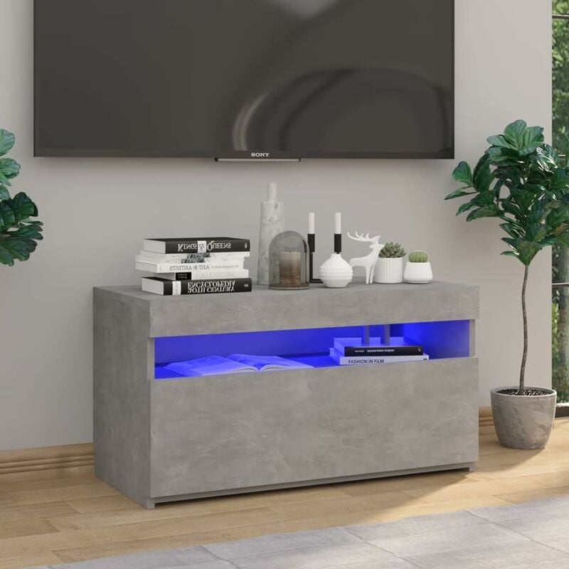 Meuble tv led scandinaves, Moderne avec lumières LED-Gris béton 75x35x40 cm