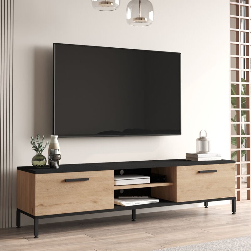 [en.casa] - Meuble tv Lempäälä à 2 portes 39 x 160 x 35 cm effet chêne noir